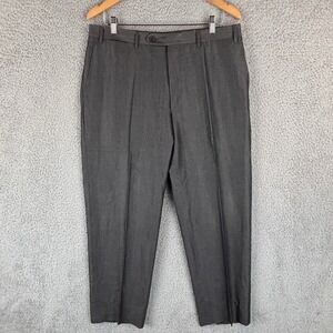 Canali Dress Pants Mens 34x28 Gray Stripe Flat Front Wool Slacks Made Italy